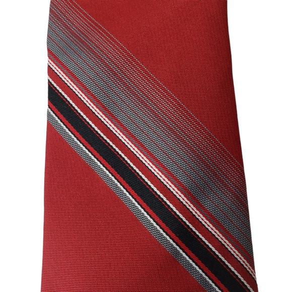 Vintage Italian All Silk Hand Made Mens Neck Tie Maroon Grey Gray Black Stripe - Picture 2 of 12